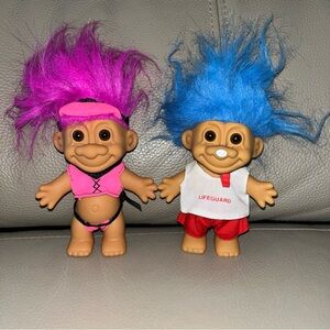 New 2 RUSS LUCKY TROLL DOLLS Ms Pink Bikini/Visor & Mr Life Guard/Whistle Vtg